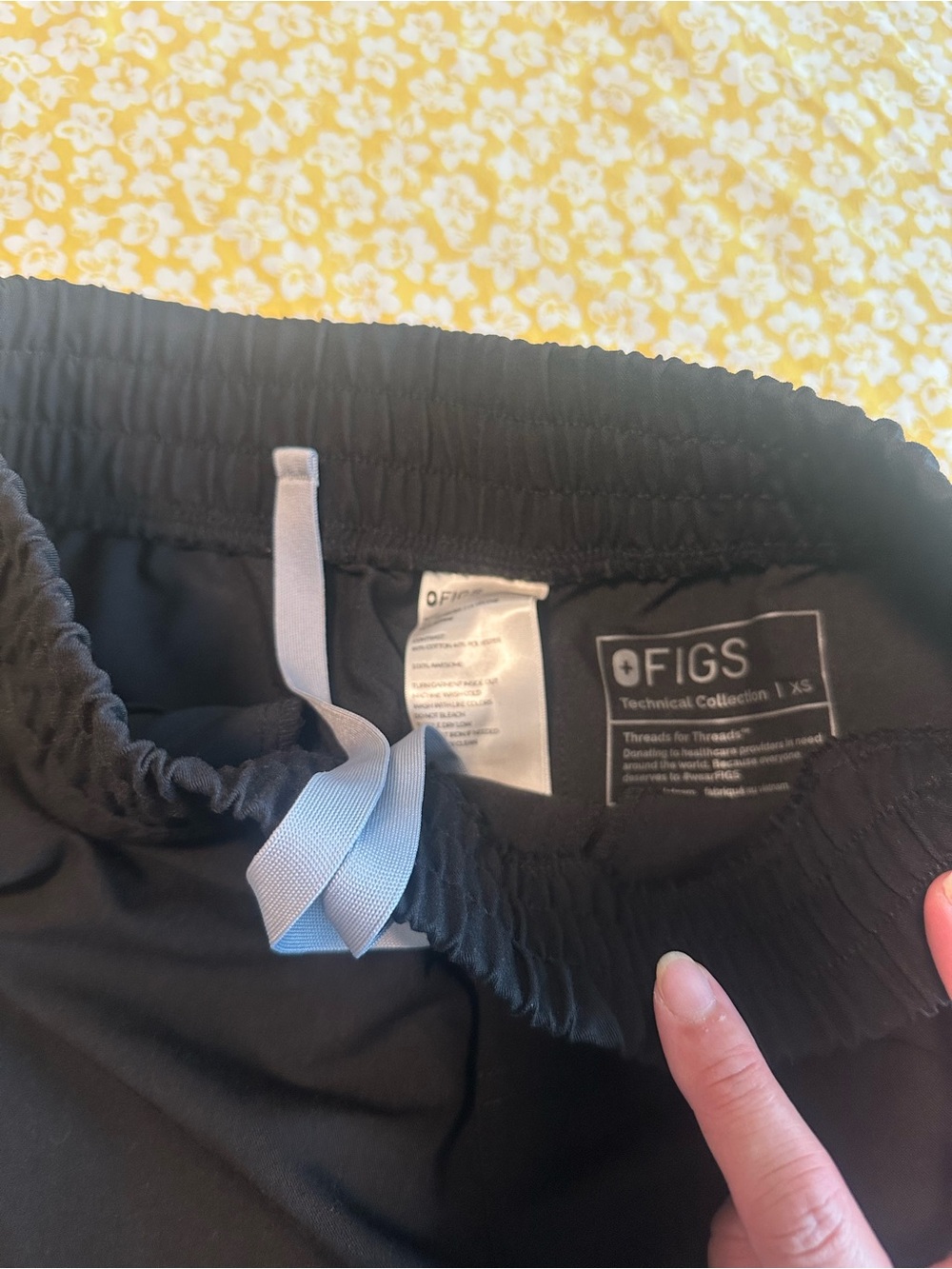 FIGS Kids Black Joggers with Light Blue Drawstring